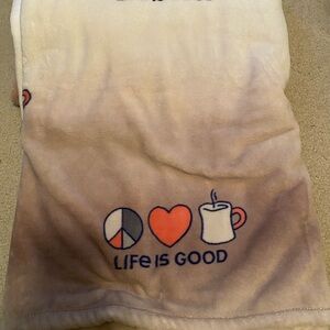 Life Is Good Cream and Brown Throw Blanket